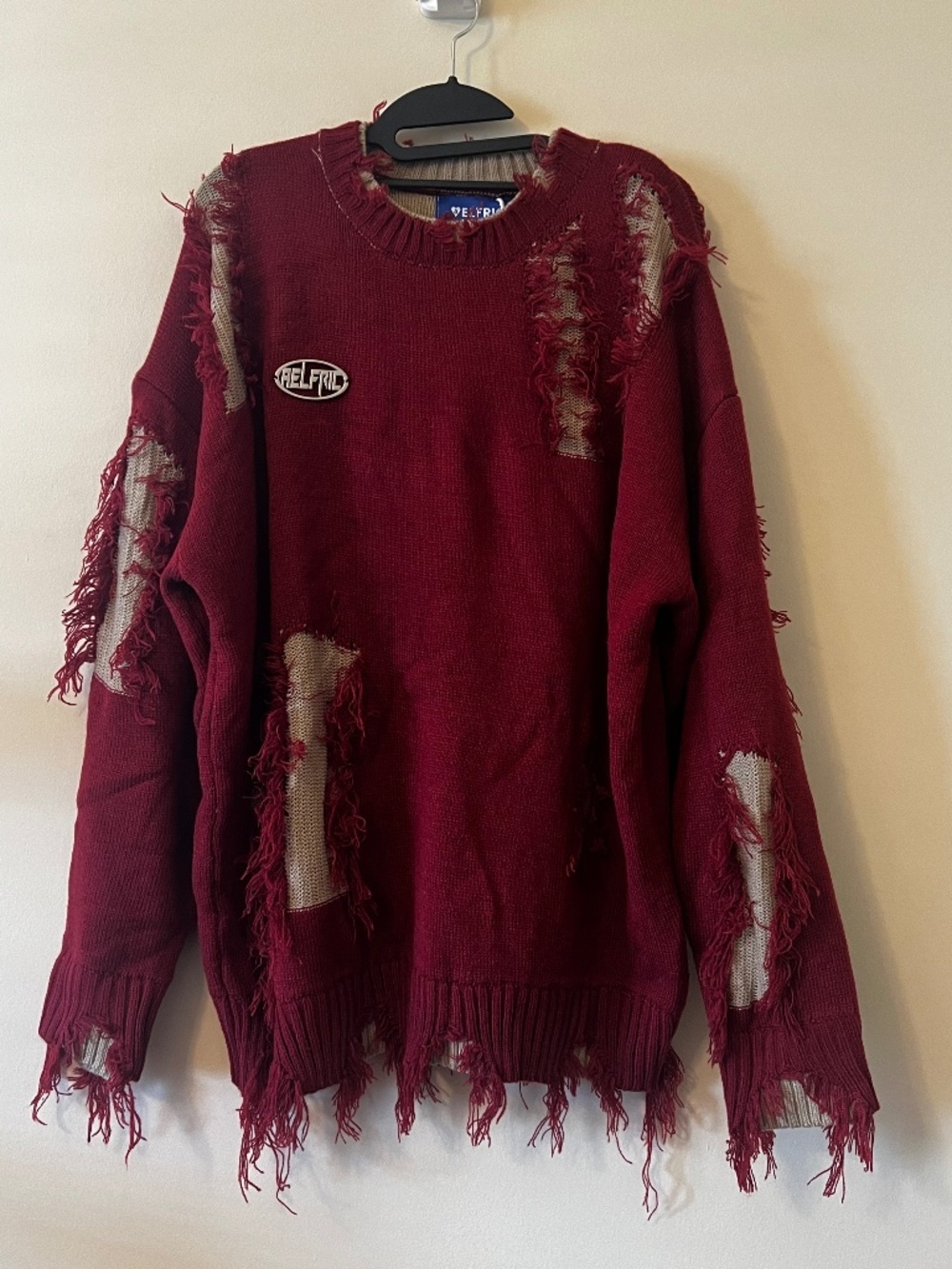 Aelfric Eden Small Distressed Patchwork Oversized Knit Sweater